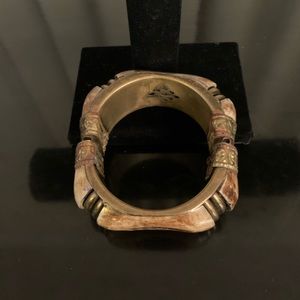 Vintage brass and bone bracelet square on the out round on the inside